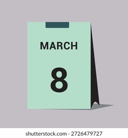 8 march calendar date icon minimal desk calendar vector illustration