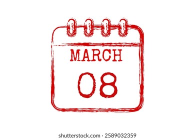8 March calendar icon text page monthly web design on red and white background vector, icon, or illustration with the month of March 8