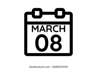 8 March calendar icon text page monthly web design on black and white background vector, icon, or illustration with the month of March 8
