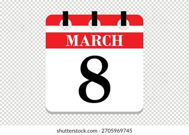 Vector Icono de calendario de 8 de marzo, ícono de calendario de 8 fechas de marzo, ícono de calendario de 8 de marzo, ícono de calendario de Vector.