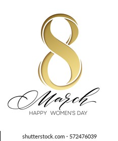 8 March Celebration With Eight Symbol Made Of Gold Sparkling Glitters. Womans Day Concept Design