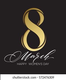 8 March Celebration With Eight Symbol Made Of Gold Sparkling Glitters. Womans Day Concept Design