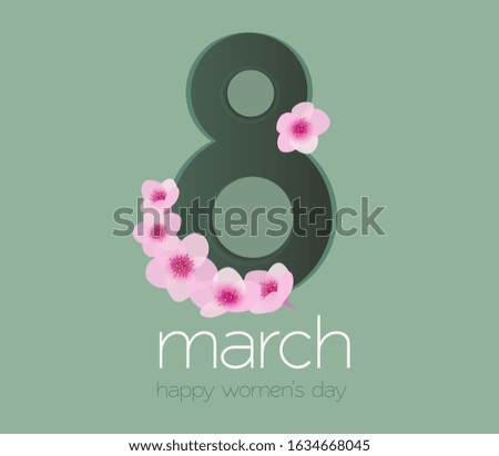 8 March cherry blossoms vector. Happy Women's day greeting card. Paper cut style with beautiful sakura flowers.