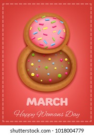 8 march congratulation card sweet cookie concept. Vector illustration