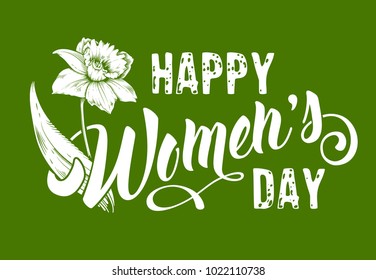 8 March. Creative graphic design with beautiful spring daffodil flower for Women's Day Party celebration. Vector illustration.