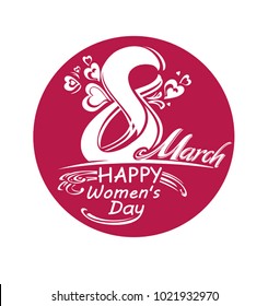 8 March. Dark red round flat vector template.