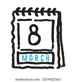 8 March date calendar - A simple yet elegant line art illustration of a date calendar captures the essence of organization and timekeeping. The clean lines and minimalistic design 