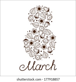 The 8 of March date. Sketch element for international women's day. Eps 10 vector illustration