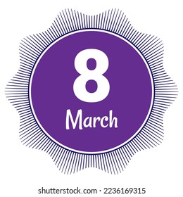 8 March, Date template. Useful design for calendar or event promotion. Vector illustration EPS 10 File. Isolated on white background. 