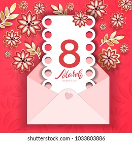 The 8 March day greeting card with flowers.