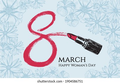 8 March. Woman’s Day. Hand-drawn style. Vector illustrations.	