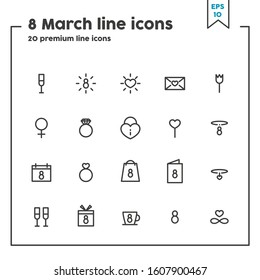 8 March, Women’s Day  thin line icon. Concept of women’s power and femininity. Vector illustration symbol elements for web design and apps