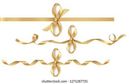 8 march decoration. Eight number with golden ribbon and bow. International women's day concept. Vector illustration. Set of ribbons