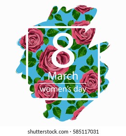 8 March Design with Flowers background. International Women's Day card. Vector illustration