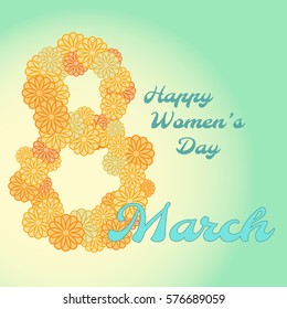 8 March Design with Flowers. International Women's Day Background. Greeting card template. Vector illustration.