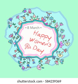 8 March Design with Flowers. International Women's Day Background. Vector illustration
