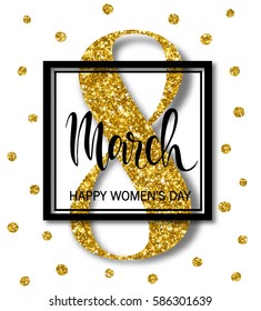 8 March Design With Gold Tinsel. International Womens Day Background