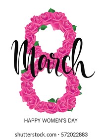 8 March Design with roses. International Womens Day Background