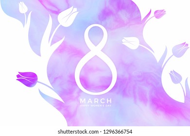 8 March. Floral invitation with spring flowers. Happy Women Day