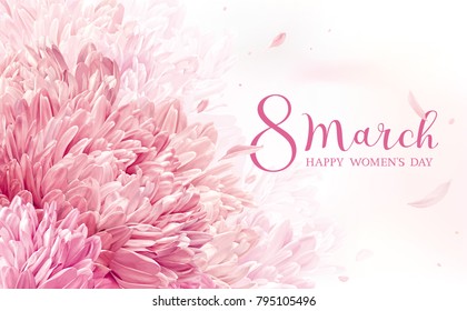 8 March flower vector greeting card with lettering design