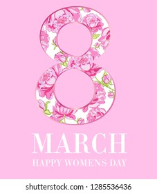 8 march, flowers print, vector illustration