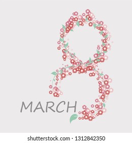 8 March flowers. Women day background with flowers. 8 March invitation card. International Happy Women's Day. Vector illustration. 