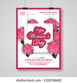 8 March Flyer, greeting card template. International Women's day background or brochure. Vector illustration. - Vector