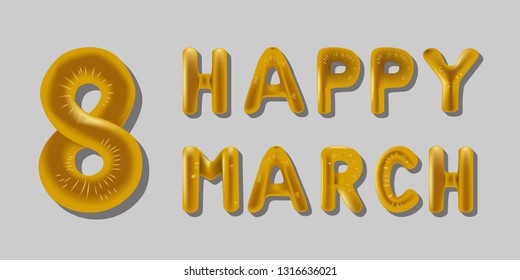 8 March Foil Baloon Letters Gold with Shadows