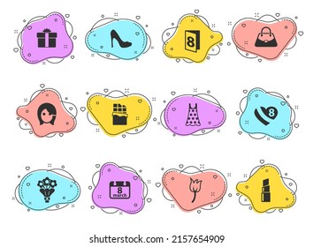 8 march glyph vector icons on color bubble shapes isolated on white background. 8 march icon set for web design, mobile apps and ui design