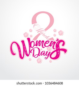8 March with Gray Background. Happy Women's Day. Vector illustration