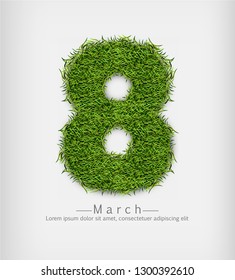 8 march green grass Vector realistic. Symbol sign label offers