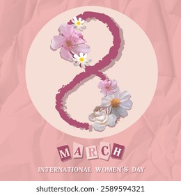 8 March greeting card design in creative artistic style. International Women's Day ,Halftone Collage banners for International Women's day decoration. 