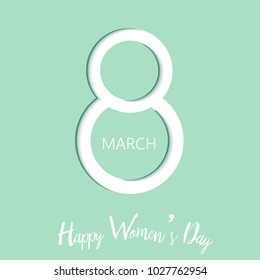8 March greeting card with hand written text. Women's day greeting card. Vector
