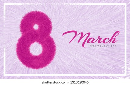 8 March. Greeting card. Happy Women's Day. Trendy Design Template. Vector illustration. EPS10. Colourful cartoon fluffy. - Vector