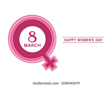 8 March Greeting card. International women's day poster. Paper cut emblem, icon