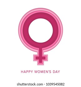8 March Greeting card. International women's day poster. Paper cut emblem, icon