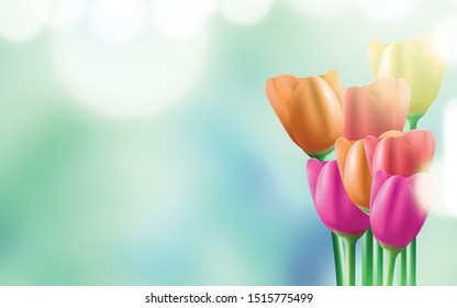 8 March greeting card for International Womens Day. bouquet of spring flowers tulip. Vector illustration