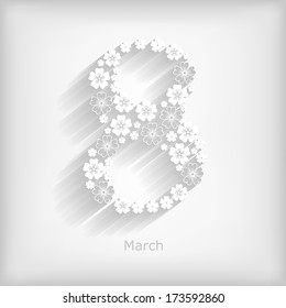 8 march greeting card with papers flowers