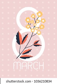 8 March greeting card template. International Women's day background or brochure. Vector illustration.