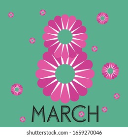 Plantilla de tarjeta de felicitación del 8 de marzo. Diseño del Día Internacional de la Mujer, antecedentes, carteles o folleto. Ilustración vectorial.