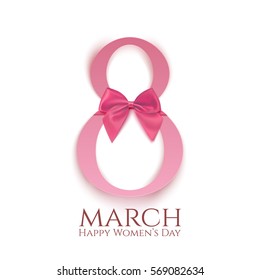 8 March greeting card template isolated on white. International Women's day background or brochure. Vector illustration.