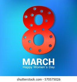 8 March greeting card template isolated on blue.vector