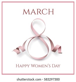 8 March greeting card template on white. International Women's day background or brochure. Vector illustration.