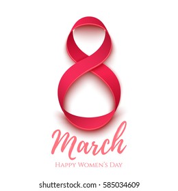 8 March greeting card template on white. International Women's day background, poster invitation or brochure. Vector illustration.