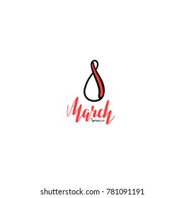 8 march. Greeting card template in minimalist style. Ink illustration. Isolated on white background.