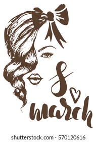 8 march hand drawn sketch with female face