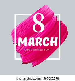 8 de marzo feliz Día Internacional de la Mujer en la marca de lápiz labial fondo rosa vectorial en el marco plantilla de diseño aislado tarjeta de saludo o banner de promoción abstracto del sitio web