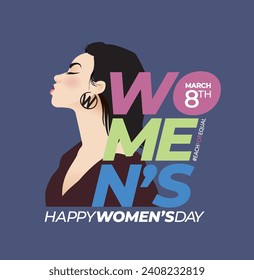 8 March, Happy International Women's Day, Women's History Month banner. Vector illustration. 