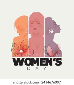 8 March, Happy International Women's Day, Women's History Month banner. Vector illustration. 