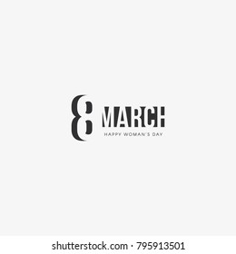 8 March, Happy International Women's Day, Black negative space vector logo.